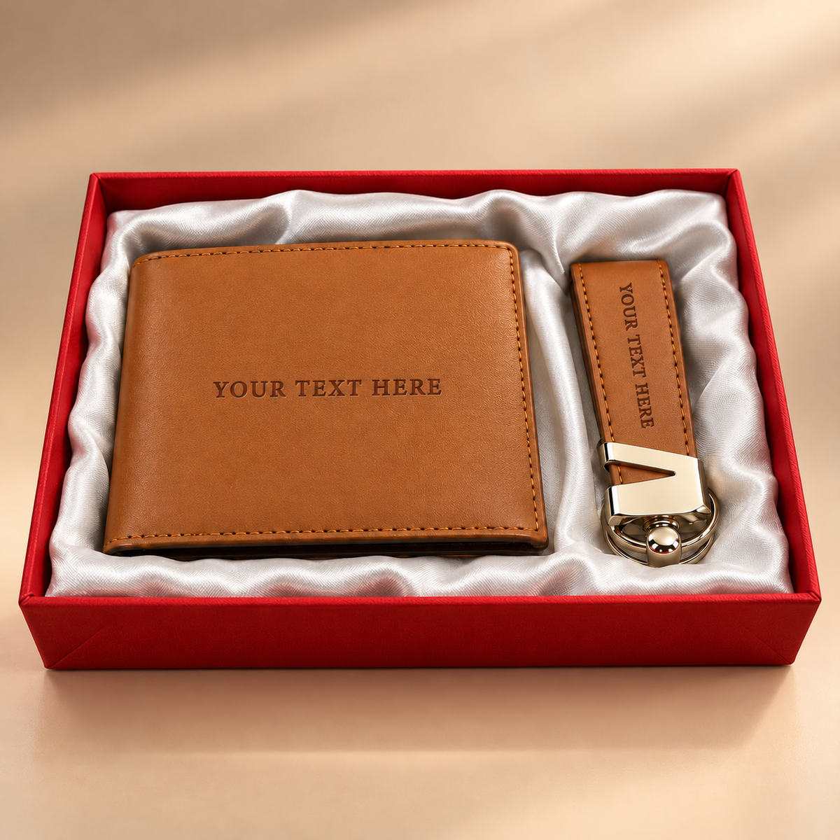 Personalized Leather Wallet & Keychain Gift Set for Men | Custom Engraved Wallet Gift Box